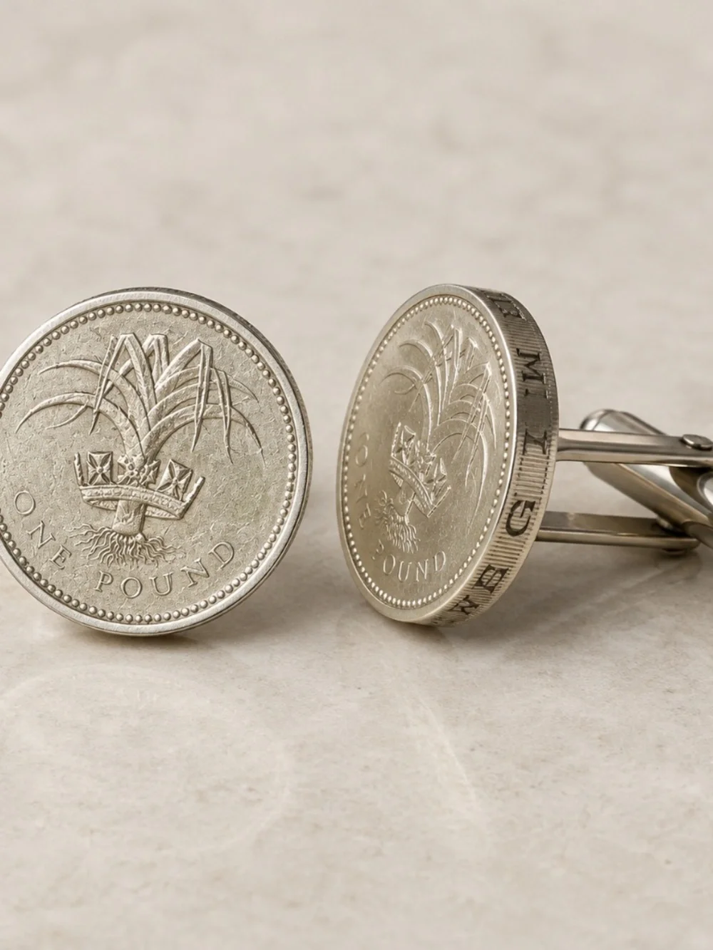 Welsh Heritage £1 Coin Cufflinks –Leek & Crown Design– Patriotic Symbol of Wales